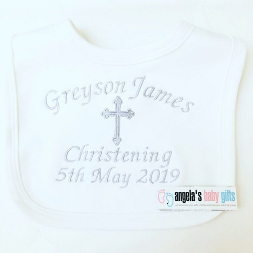 Christening Day Personalised Embroidered Baby Babies Bib Boy Girl Gift