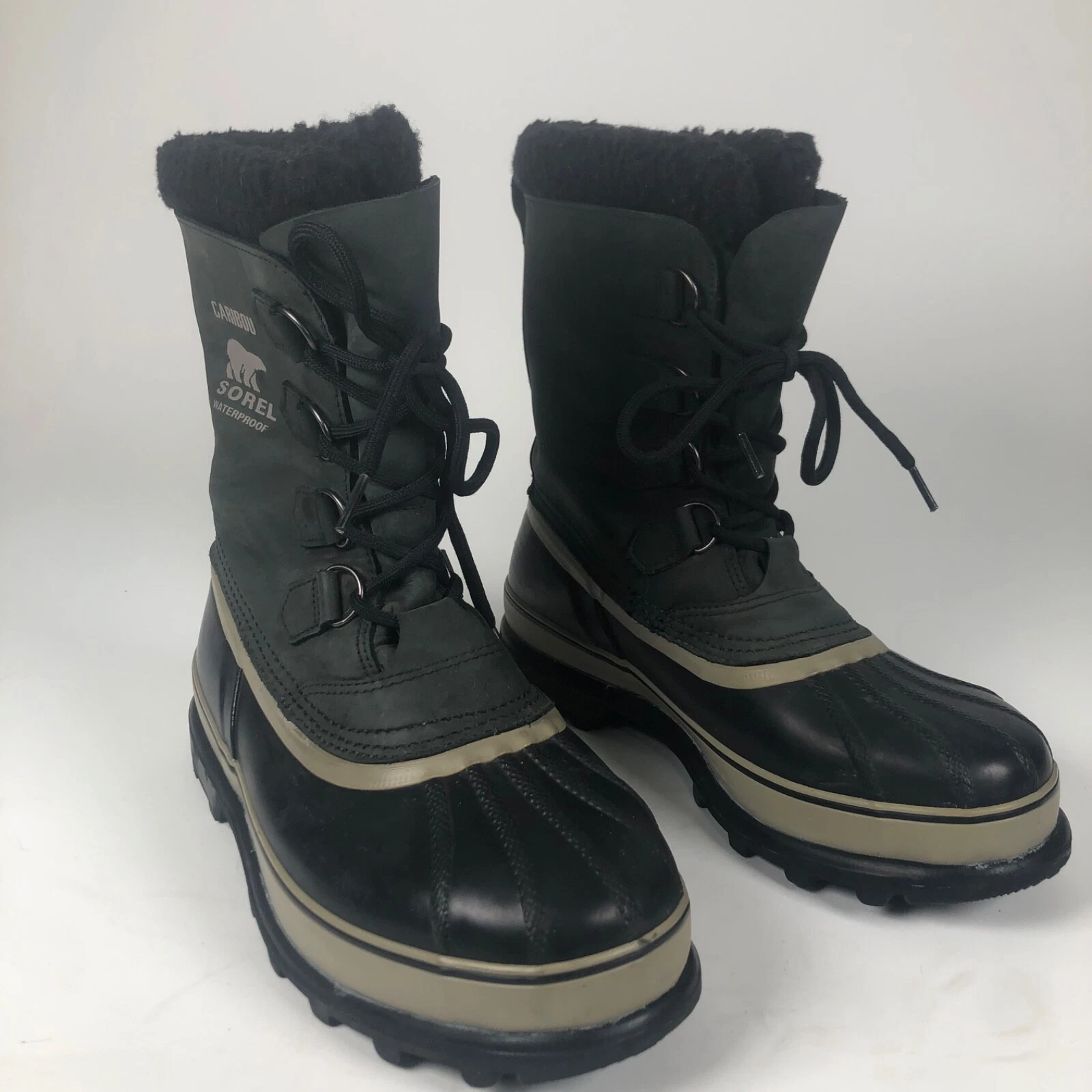 Sorel Caribou Mens Size 10 US / 44 Green Leather Black Rubber Waterproof Boots