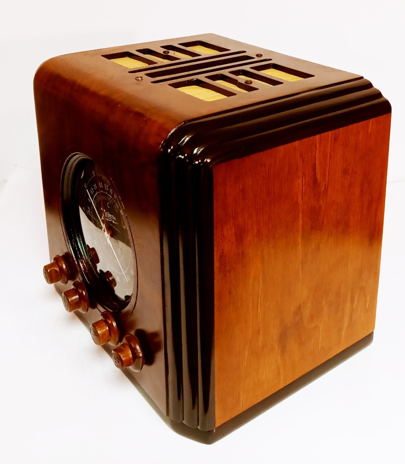 Old Antique Wood Zenith Vintage Tube Radio - Restored & Working Black Dial Cube - Picture 3 of 12