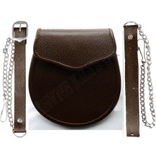 KILT DAYWEAR REGIMENTAL STYLE SIMPLISTIC SPORRAN IN BROWN LEATHER FOR KILTS