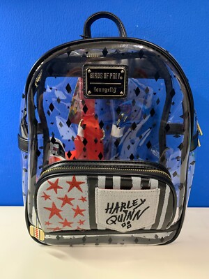 LOUNGEFLY-BIRDS OF PREY-HARLEY QUINN-RUCKSACK 31 CM-TRANSPARENT-NEU-UNGETRAGEN