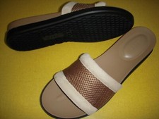 LOGO Lori Goldstein Melanie Mesh Band Slides Footbed Sandals Women's 9 M Toffee 