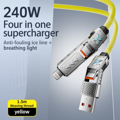 240W 4 in 1 Ladekabel USB C IOS für IPhone Samsung USB C 1.5m mit Licht Kabel