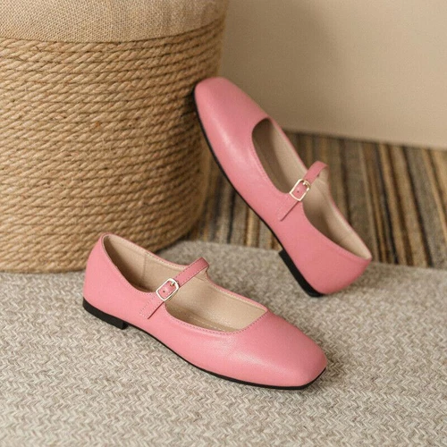 Zapatos de salón para mujer Mary Jane de ballet de tacón plano con correa en el tobillo punta cuadrada - Imagen 2 de 31