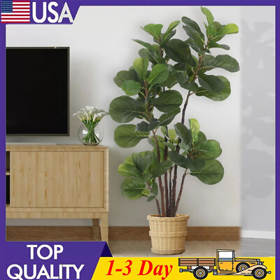 Artificial Fiddle Leaf Fig Tree 3.9/4.9ft Tall Faux Ficus Lyrata Fake Silk Plant