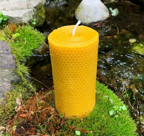 Honeycomb Beeswax Pillar Candle / Handcrafted in USA / Pure Bees Wax Honey Aroma - Picture 1 of 5