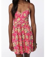 Urban Outfitters Kimchi Blue Hot Pink Floral Obi Sun Dress Small