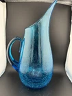 Vintage Blenko Art Glass 939 -14 Winslow Anderson Crackle Pitcher Blue Read****