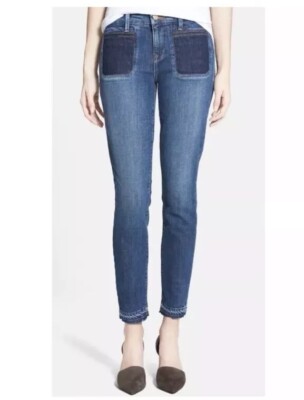 Genetic Patch Pocket Distressed Fringe Hem Medium Wash Ankle Skinny Jeans 25 309