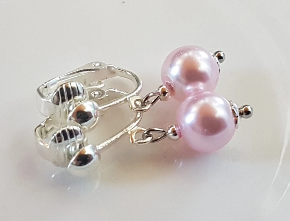 OHRCLIPS  CLIPS  VERSILBERT 8 mm ROSA PERLEN - Bild 2 von 2