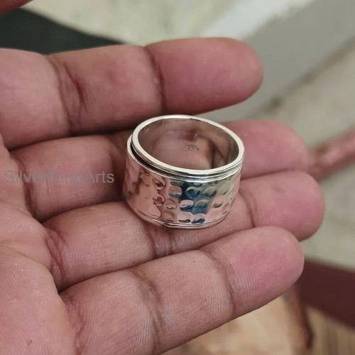 Hammered Spinner Ring, 925 Solid Sterling Silver,Meditation Ring,Handmade Ring, - Picture 10 of 12