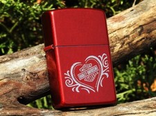 Harley Davidson Zippo Lighter - Harley Heart - Candy Apple Red - Bar and Shield