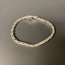 FAS Sterling Silver Bracelet Brushed Tennis Gemstones 7 3/4"