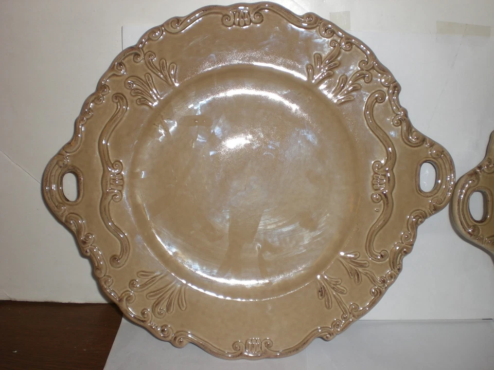  JUEGO DE 2 PLATOS PARA SERVIR de cerámica marrón claro Arte Italica imperfectos Foto 2 de 4