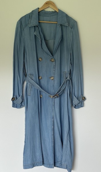 Just Jeans Denim Look Double Breasted Belted Trench Coat Size XL