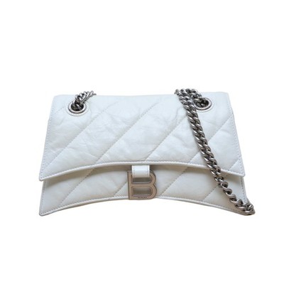 BALENCIAGA CRUSH Hourglass Distressed Small White Calfskin Shoulder Bag
