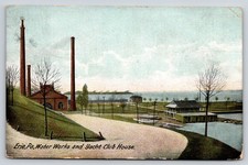 Erie Pennsylvania~Lake~Water Works Bldg~Yacht Club House~Smokestack~1910 PC