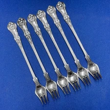 Tiffany English King Sterling Silver Set of 6 Oyster/Cocktail Forks 6", Mono