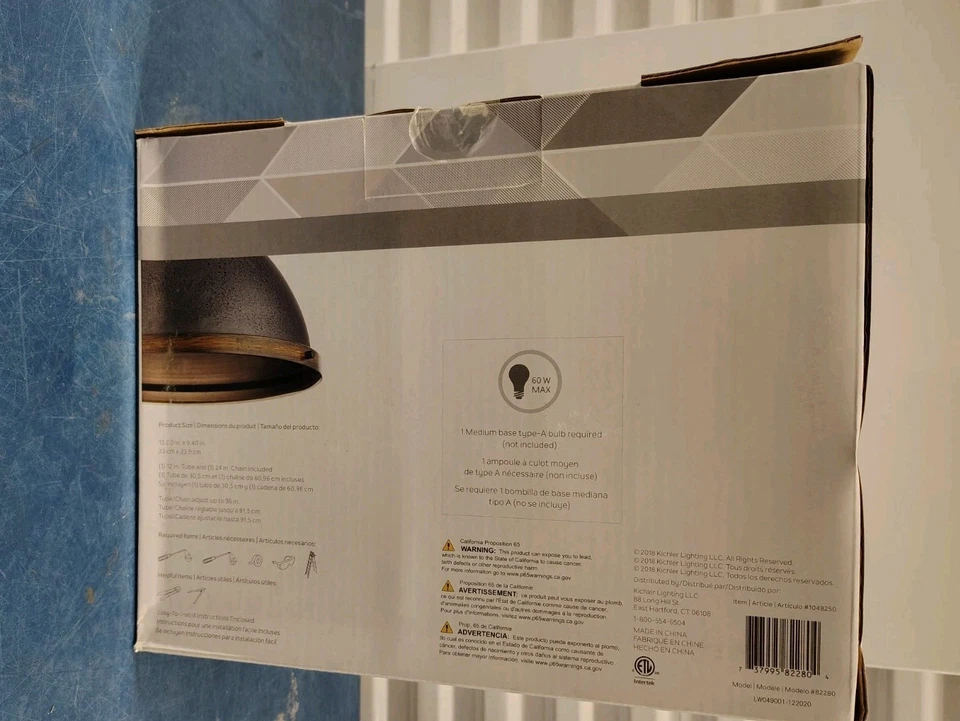 Kitchen Pendant Light Hanging Dome Decor Black And Faux Wood Rustic NEW 1048250 - Image 2 of 4