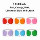 3" Round Direct Thermal Labels 1" Core - 6 Rolls Total -RD, OR, PK, LAV, BL, GR