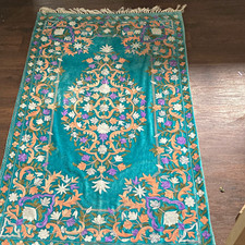 Teal Multicolour Floral Handmade Hand Woven Wool Rug, Kashmir, 3x5 ft