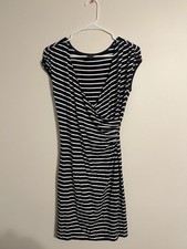 Ann Taylor Women’s Striped Dress Size Extra Small Navy Blue & White Crossed Top
