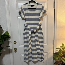 Hatch Maternity Sona Striped Maxi Shirt Dress Side Slits, Tie Waist Size 0