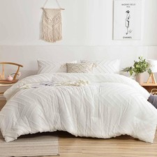 King Size Duvet Cover White, 3pc Boho Tufted Microfiber Bedding Comforter Cover