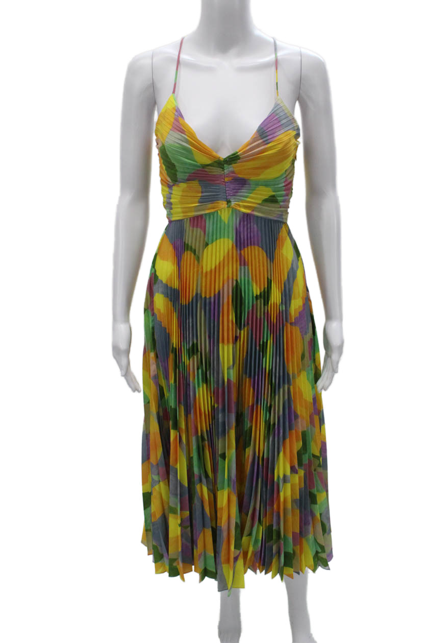 ASTR Womens Multicolor Geometric Sundress V-Neck Sleeveless Long Size XSFree Shipping in US $100+ Orders | $6.95 Orders Below