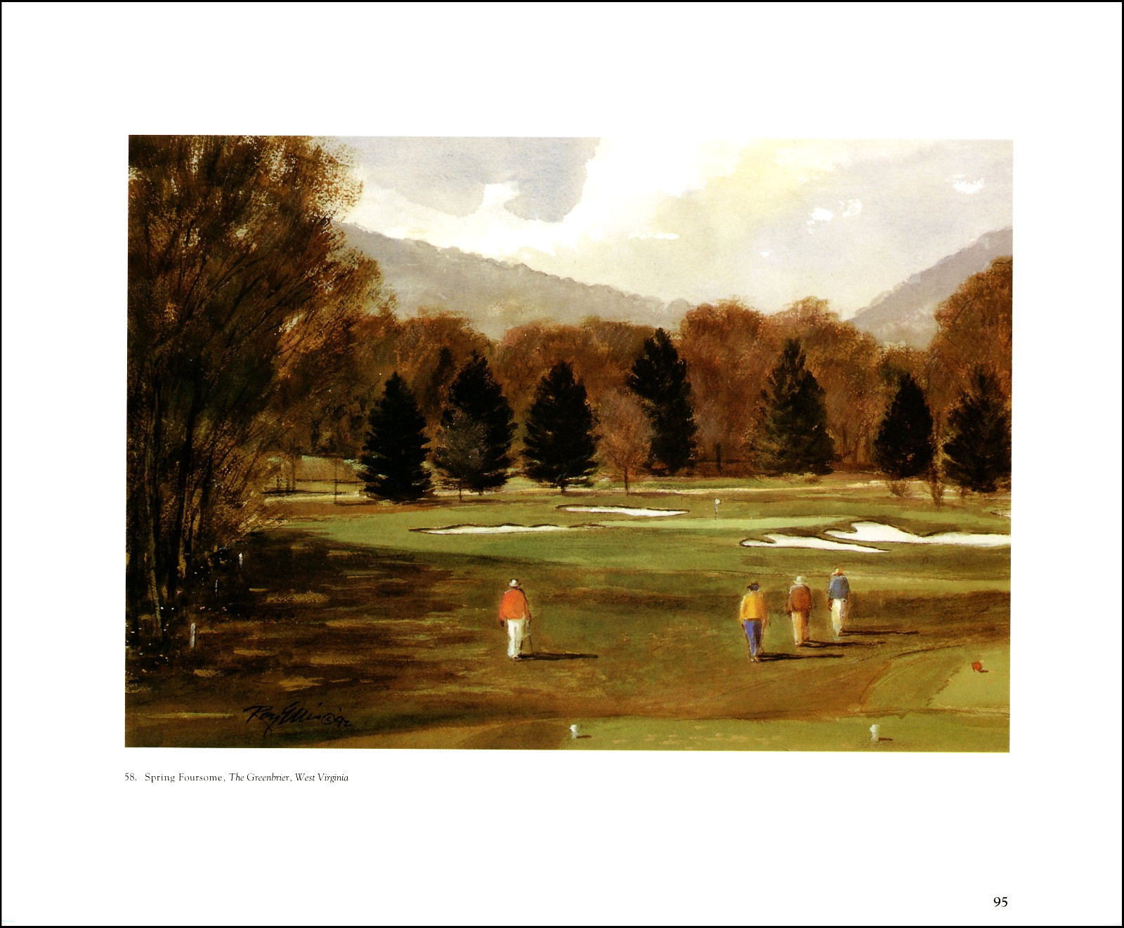 1992 Vintage Print Spring Greenbriar Golf Course West Virginia Watercolor Image