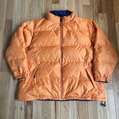 L.L. Bean Goose Down Puffer Jacket Women s Size 2X Reversible Orange Blue Zip