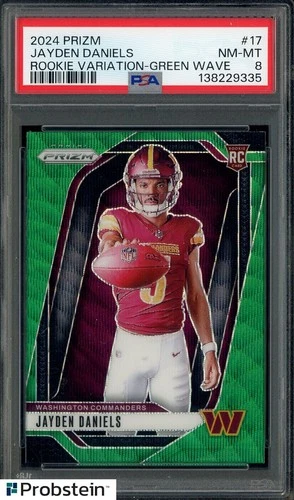 2024 Panini Green Prizm Rookie Variation #17 Jayden Daniels RC PSA 8 NM-MT