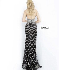 Jovani Black and White Chevron Formal Evening Gown Zigzag Pattern Dress