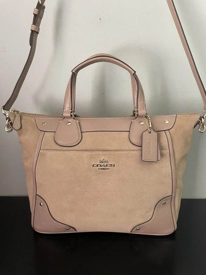 COACH Mickie Satchel Crossbody Bag ~ Stone Suede and Leather w/ Gold Hardware - Image 2 of 4