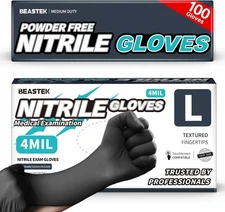 Beastek Black Disposable Nitrile Exam Gloves 100 Pcs 4Mil Chemical Resistant Pow