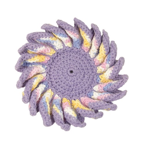 Handmade 7" Crochet Pinwheel Potholder Round Ruffle Trivet Lavender Cotton Swirl