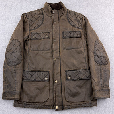 PG Fields Chore Jacket Mens M Brown Patina Full Zip Barn Coat Patches Waxed