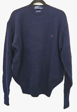 Polo Ralph Lauren Men's Sweater Navy 100 Lambs Wool V-Neck Size M Lightweight