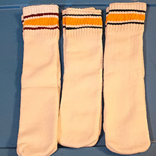 Vintage Men's Tube Socks White Yellow Brown Striped Cuff Cotton Blend 13-15 3 