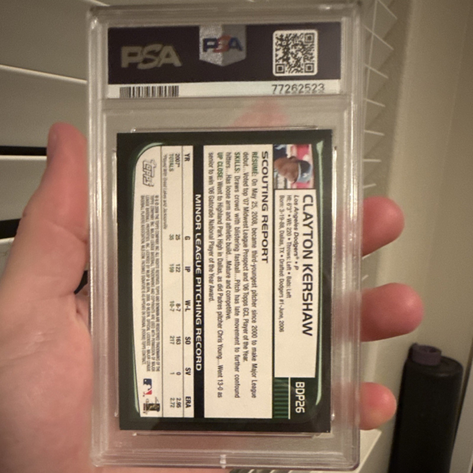 Bowman 2008 Draft Picks Clayton Kershaw Dodgers PSA 8 #BDP26 Rookie view 2