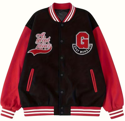 Lettermen Jacket Bomber Baseball Varsity Jacket Men's BIG 6XL GRAY MONSTER