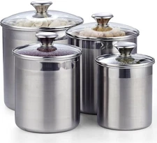  Stainless Steel Food Jar Storage Canister Set Containers with Glass Lid