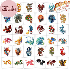 102 PCS Individually Wrapped Dragon Temporary Tattoo for Kids - Dragon Temporary