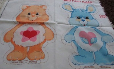 CARE BEARS COUSINS PROUD HEART CAT/SWIFT HEART RABBIT FABRIC PANEL Springs 1983
