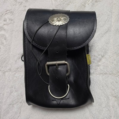 Willie & Max Deluxe Motorcycle Sissy Bar Bag Black Leather Tool Pouch Concho