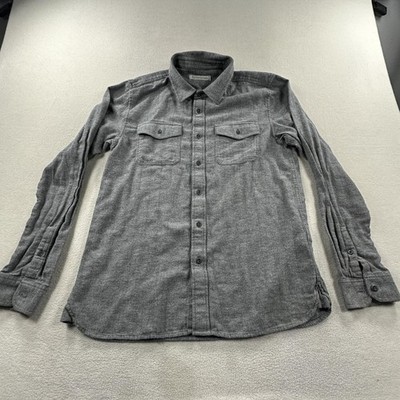 Outerknown Shirt Mens Medium Gray Herringbone Organic Cotton Twill Button Up