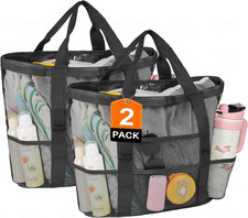 2 PCS Mesh Beach Bag for Women/Family, Large Beach Toy Pool Bag with Zipper Pock