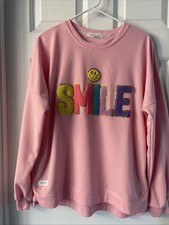Simply Southern Smile Puff Letter Crew Lightweight Sweatshirt Pink Size L