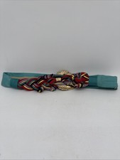 Vintage Carolyn Tanner Braided Aqua Belt Gold Multicolor Buckle