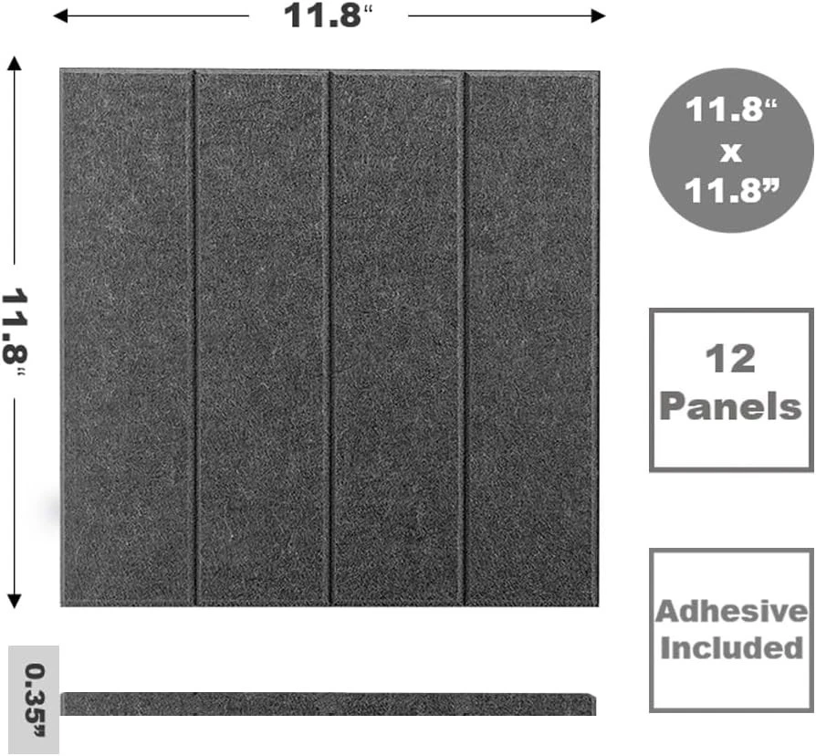 Elegant Gray Black Felt Panels - 12-Pack Bulletin Board Tiles for Home & Office - Image 4 of 4